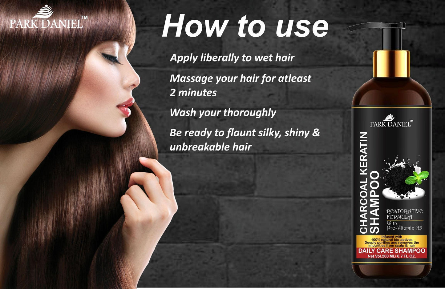 Park Daniel Natural Charcoal Keratin Shampoo - Daily Care Shampoo (200 ml)