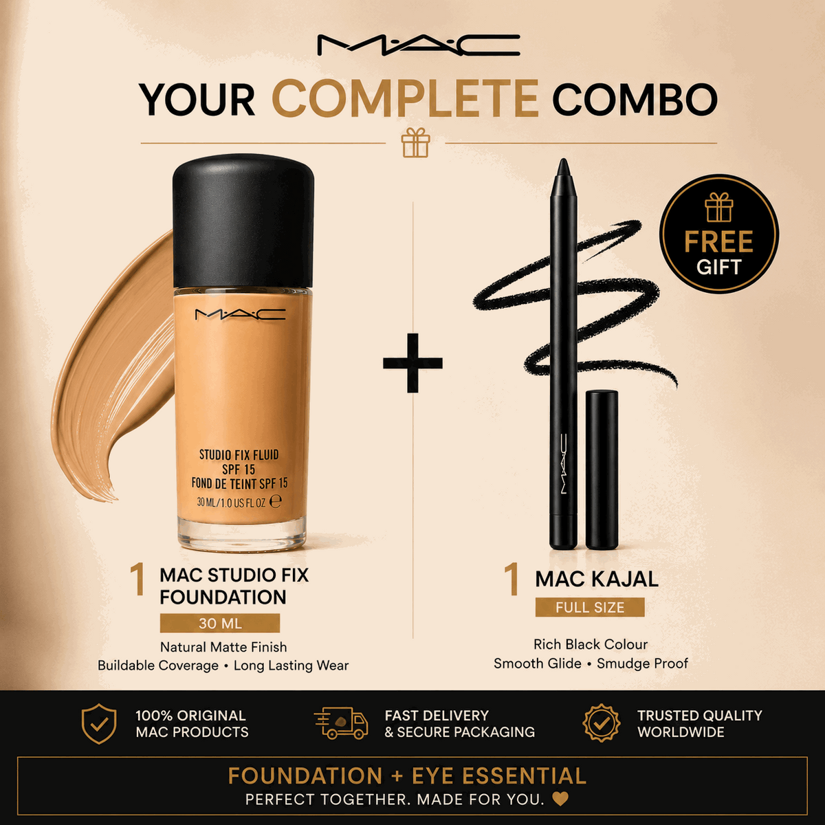 MAC Studio Fix Fluid Foundation SPF 15 – Get MAC Kajal FREE
