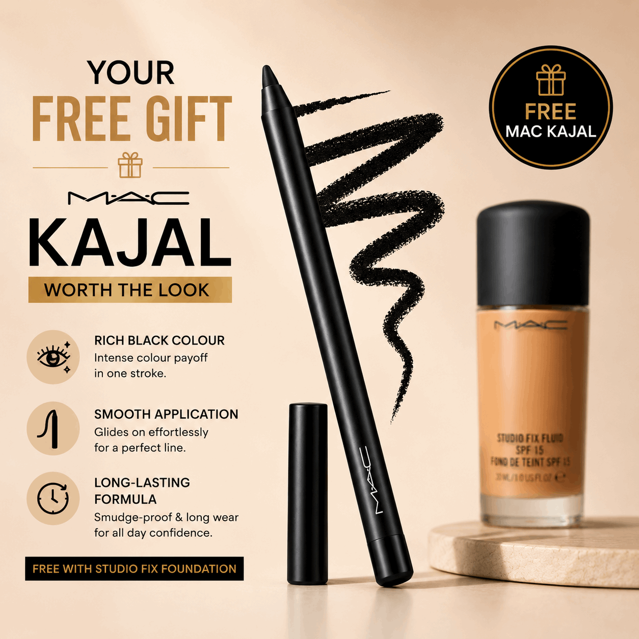 MAC Studio Fix Fluid Foundation SPF 15 – Get MAC Kajal FREE