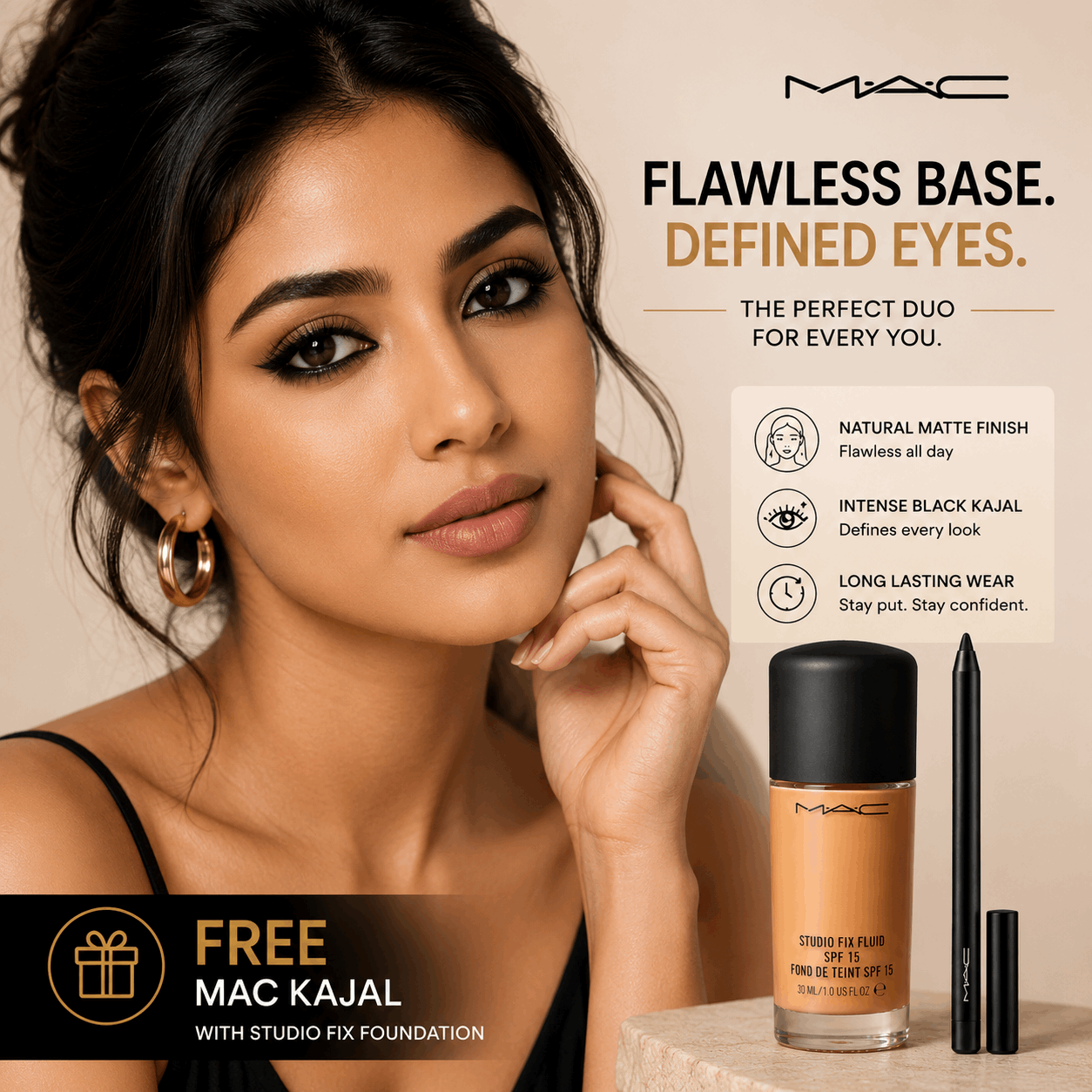 MAC Studio Fix Fluid Foundation SPF 15 – Get MAC Kajal FREE