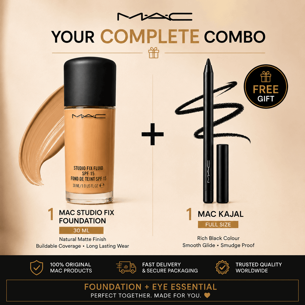 MAC Studio Fix Fluid Foundation SPF 15 – Get MAC Kajal FREE