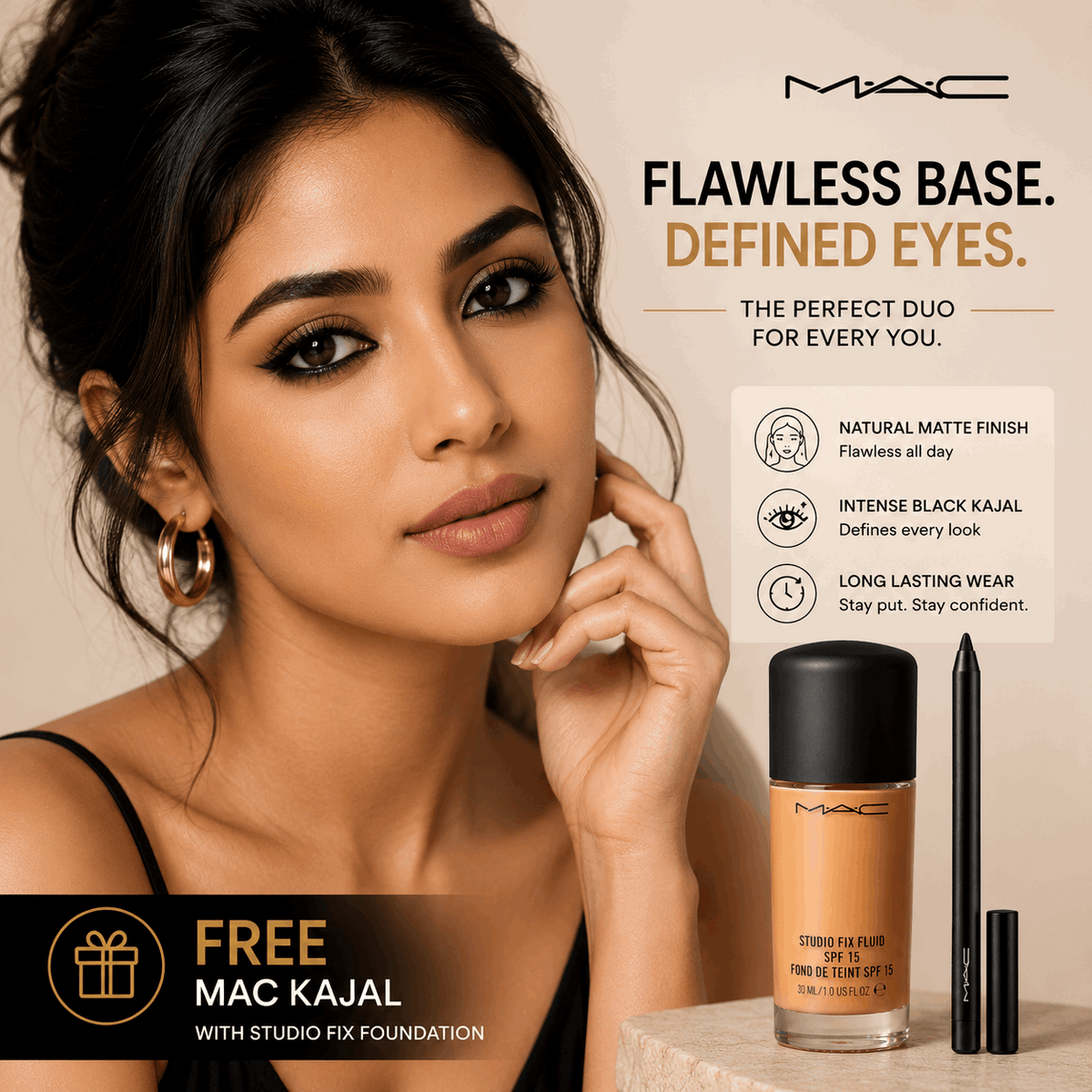 MAC Studio Fix Fluid Foundation SPF 15 – Get MAC Kajal FREE