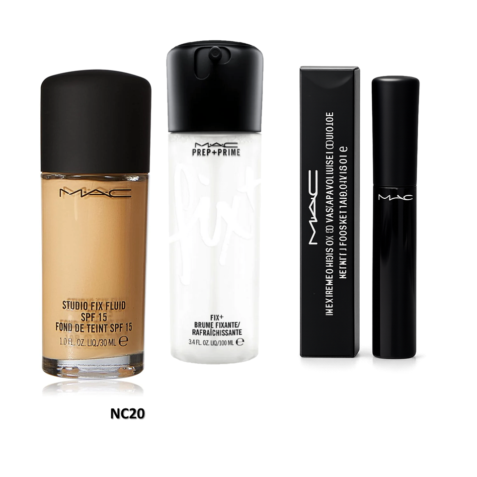 MAC Studio Fix Foundation + Fix+ Prep & Prime + MAC Mascara Combo