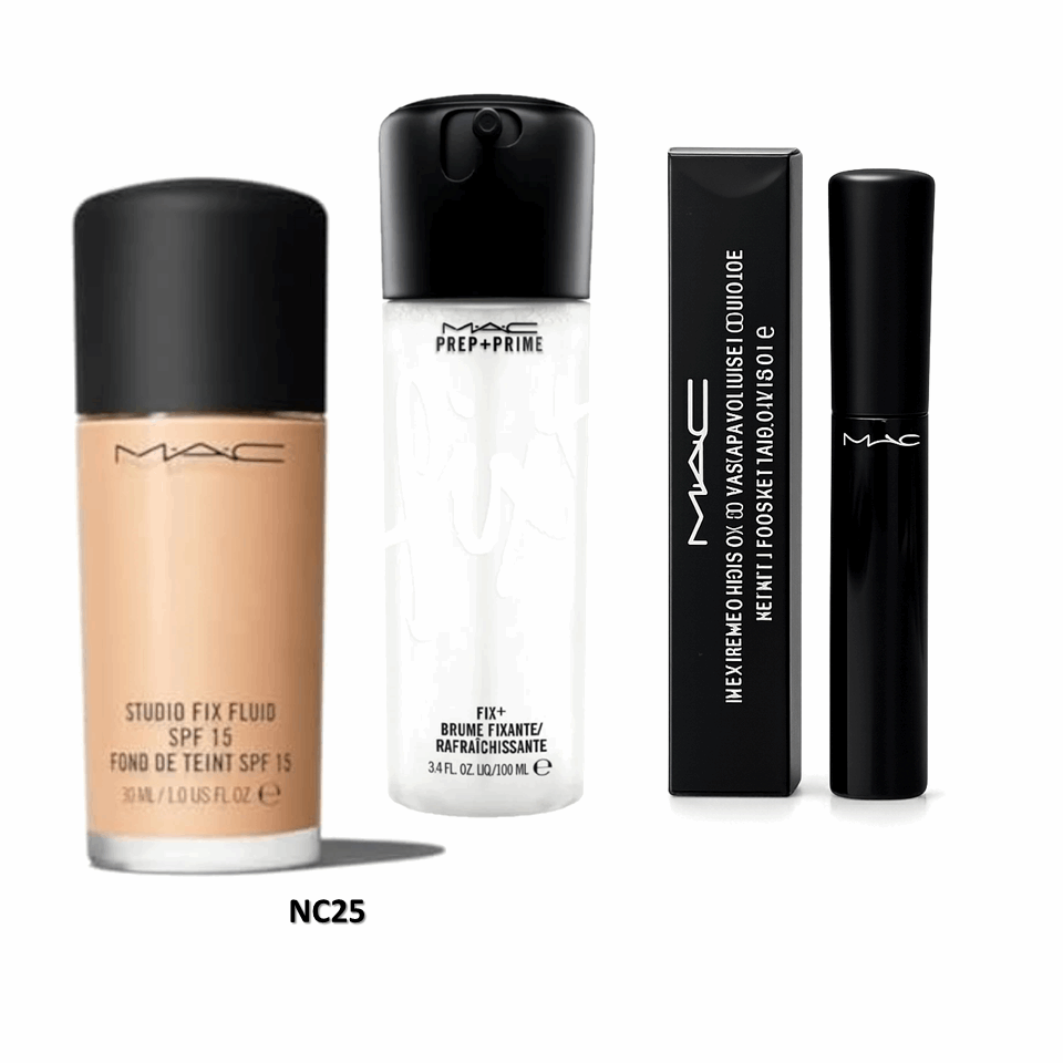 MAC Studio Fix Foundation + Fix+ Prep & Prime + MAC Mascara Combo