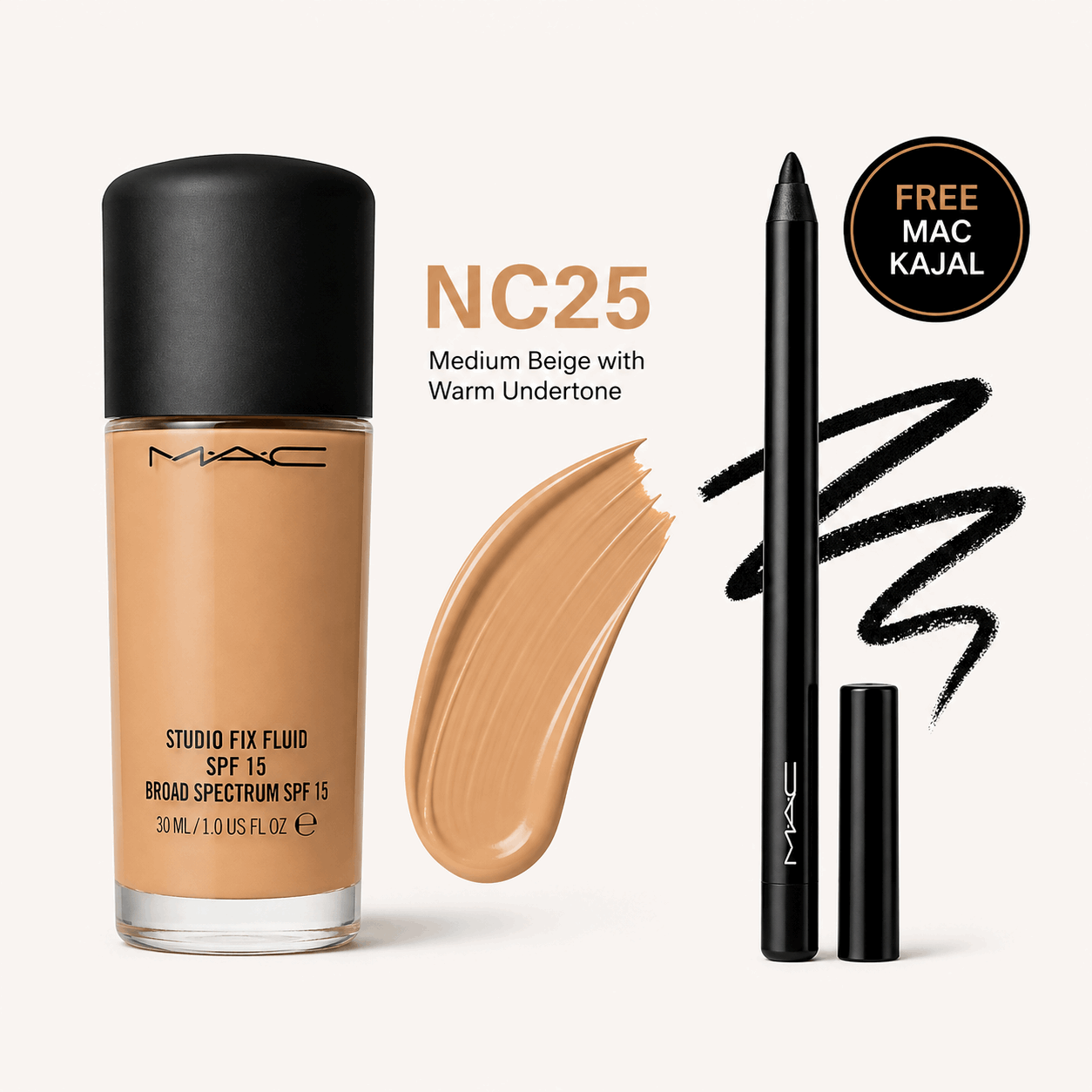 MAC Studio Fix Fluid Foundation SPF 15 – Get MAC Kajal FREE