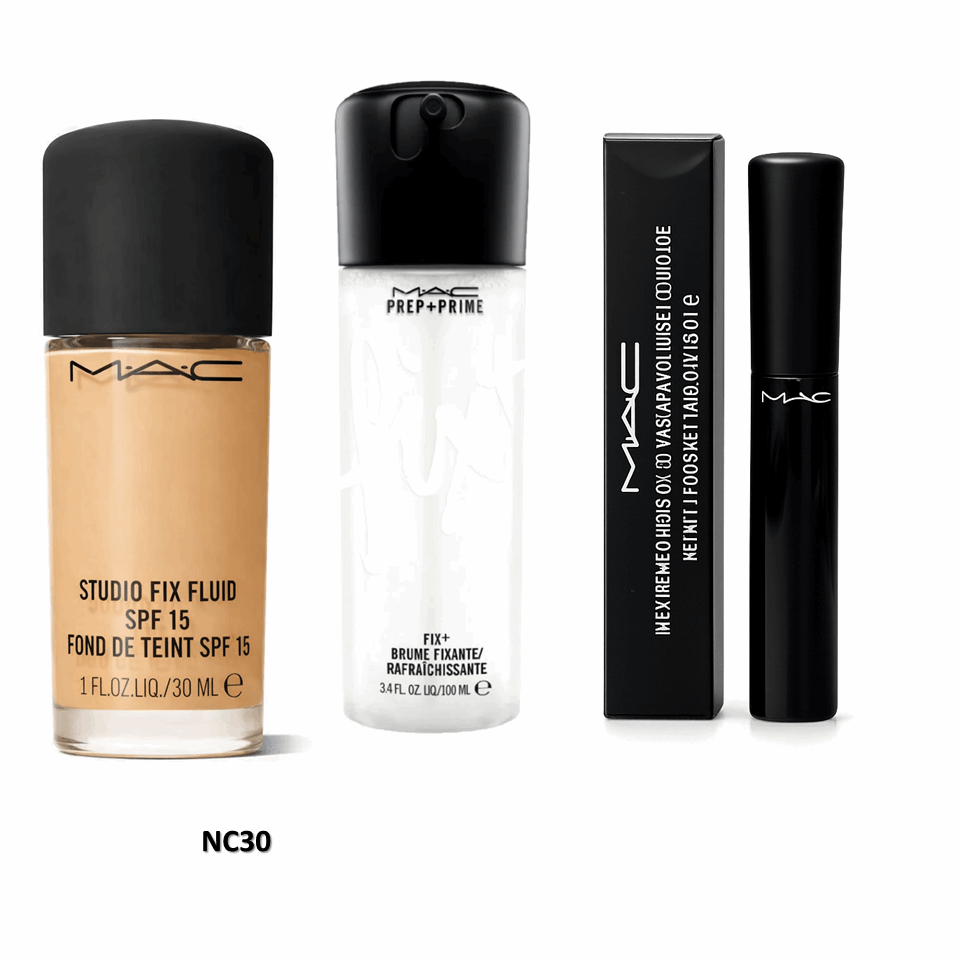MAC Studio Fix Foundation + Fix+ Prep & Prime + MAC Mascara Combo