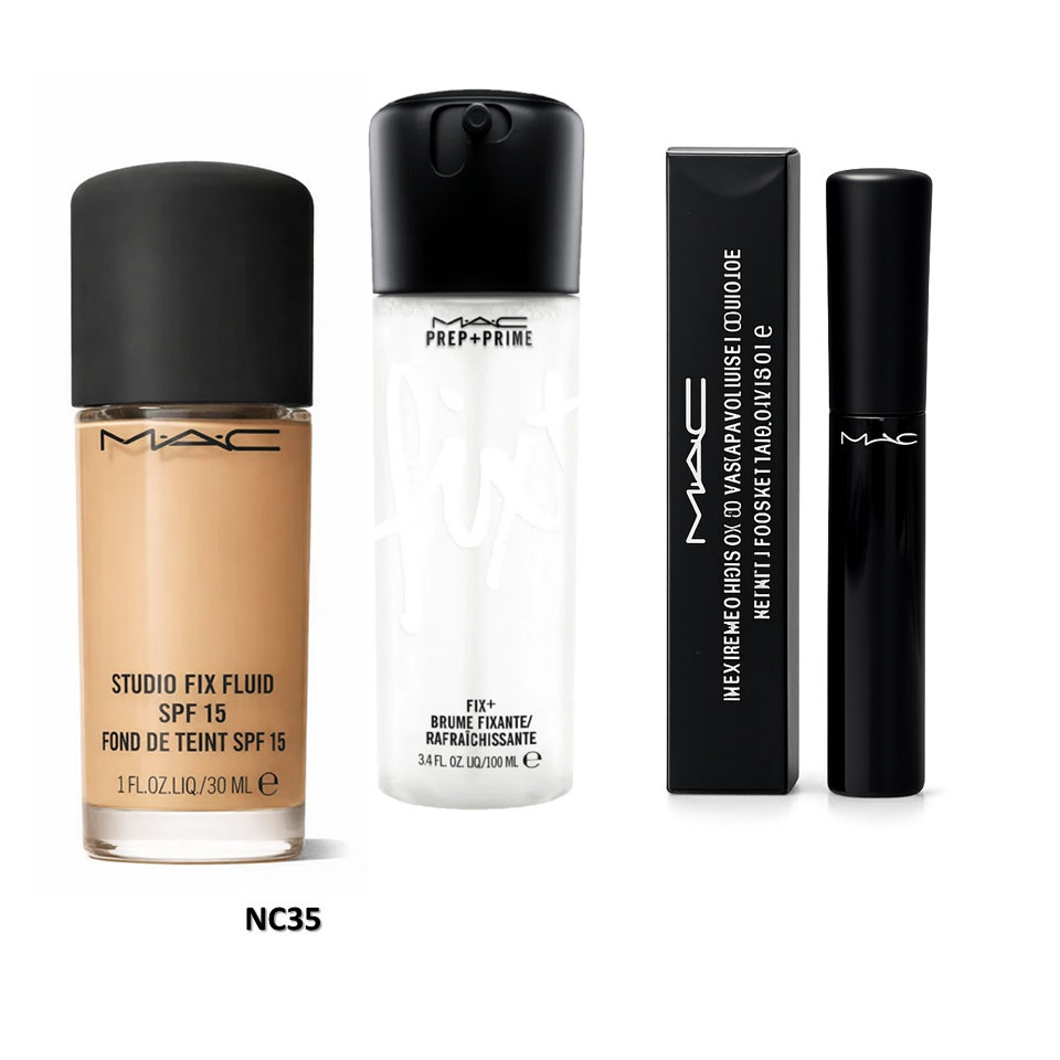 MAC Studio Fix Foundation + Fix+ Prep & Prime + MAC Mascara Combo