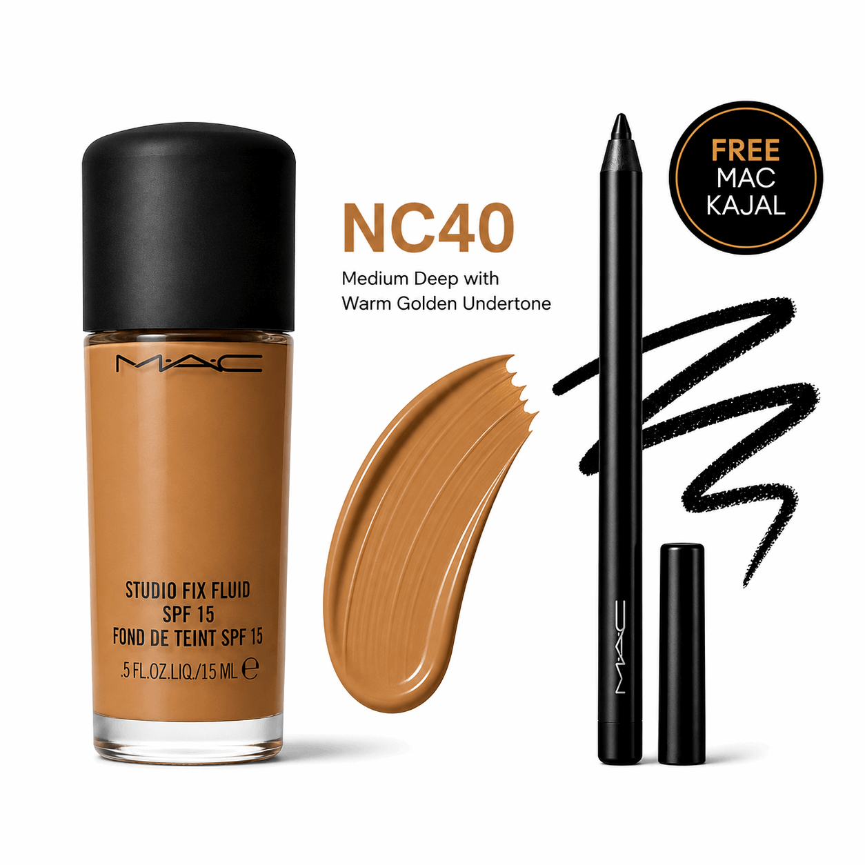 MAC Studio Fix Fluid Foundation SPF 15 – Get MAC Kajal FREE