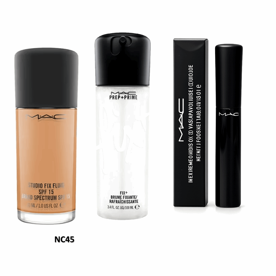 MAC Studio Fix Foundation + Fix+ Prep & Prime + MAC Mascara Combo