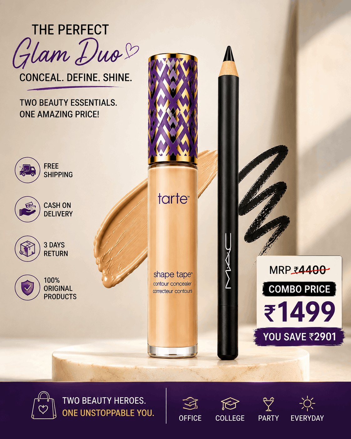Tarte Shape Tape Concealer 10ml + M.A.C Eye Kohl 1.36g – Makeup Combo